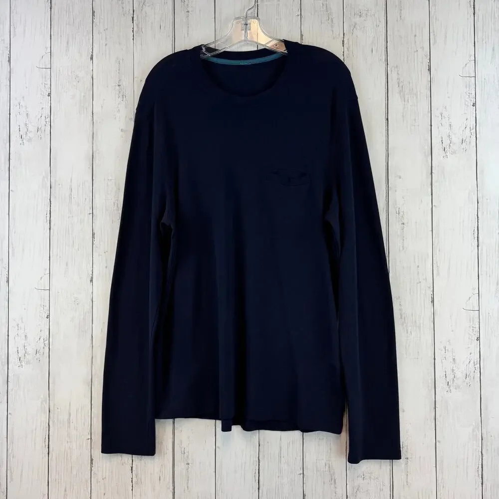 Lululemon Navy Blue Long Sleeve Pullover Crew Shirt Chest Pocket Size Medium
